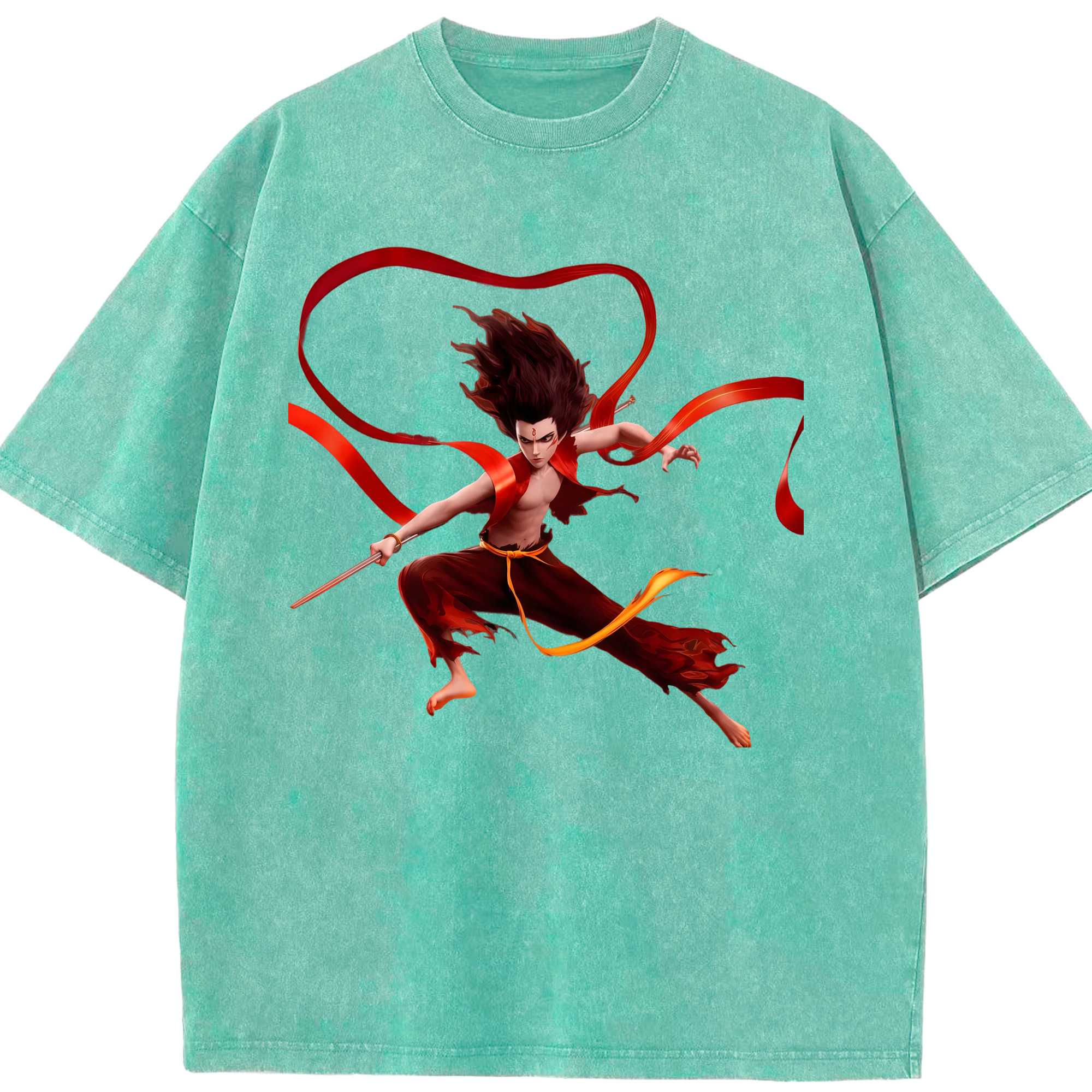 （画像用） Ne Zha 2 ナタ 魔童の大暴れ 綿100% ヴィンテージ風 半袖Tシャツ（フロントプリント）